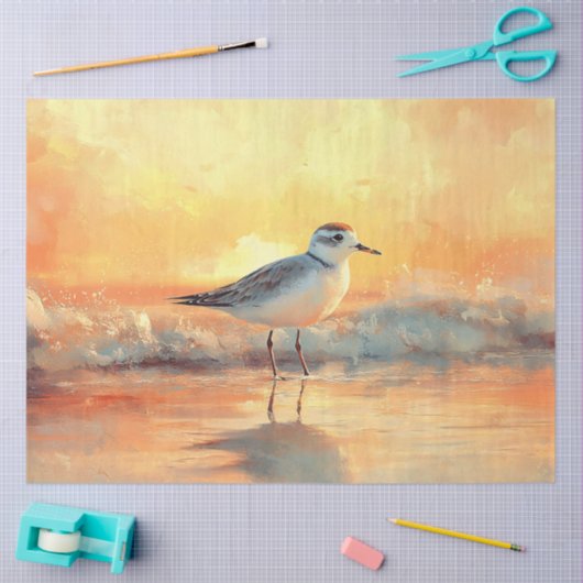 日没の切り離し中に波の中に立つ探査機 薄葉紙 (クラフト)