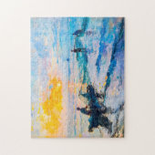 日没の印象派の海岸の風景で漁師 ジグソーパズル (縦)