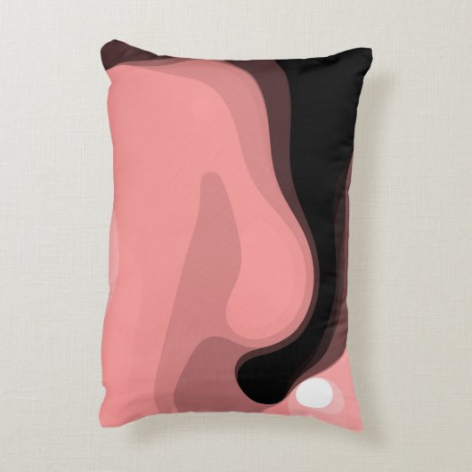 日没の地平線:抽象芸術ピンク、黒、白 アクセントクッション (裏面(縦))