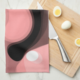 日没の地平線：抽象芸術ピンク、黒、白 キッチンタオル