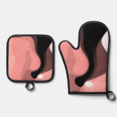 日没の地平線：抽象芸術ピンク、黒、白 鍋つかみ&鍋敷きセット (正面)