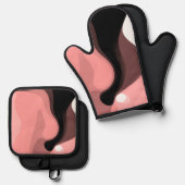 日没の地平線：抽象芸術ピンク、黒、白 鍋つかみ&鍋敷きセット (正面/裏面)