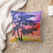 日没の夢を見る風景の水彩画 クッション (ブランケット)