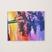 日没の夢を見る風景の水彩画 ジグソーパズル (横)