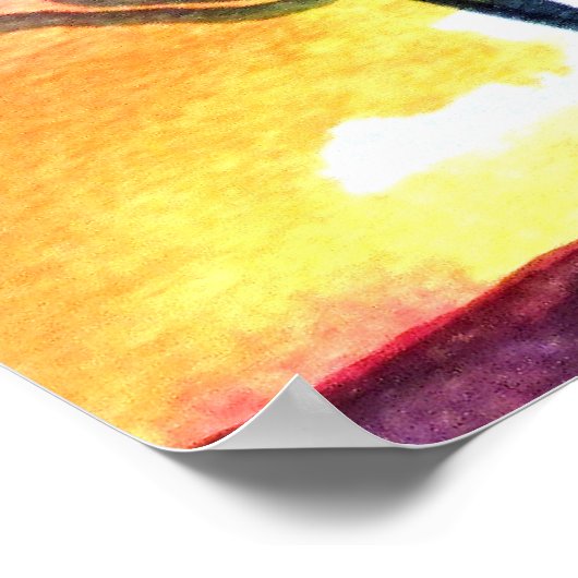 日没の夢を見る風景の水彩画 ポスター (角)