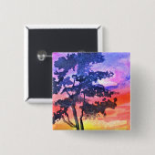 日没の夢を見る風景の水彩画 缶バッジ (正面&裏面)