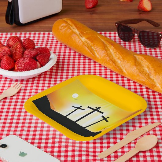 日没の宗教十字架 ペーパープレート