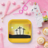 日没の宗教十字架 ペーパープレート (パーティー)