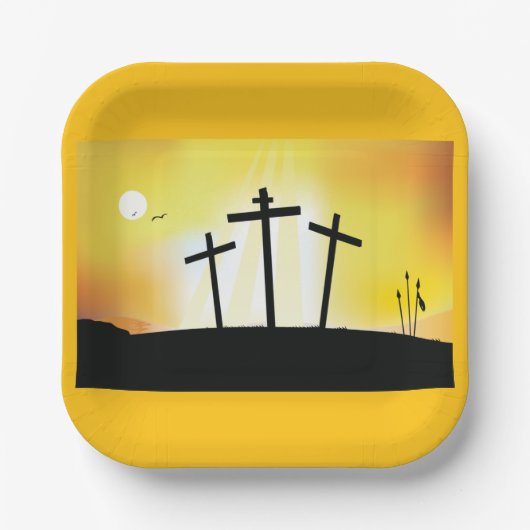 日没の宗教十字架 ペーパープレート (正面)
