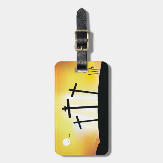 日没の宗教十字架 ラゲッジタグ (正面縦)