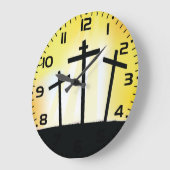 日没の宗教十字架 ラージ壁時計 (傾斜)
