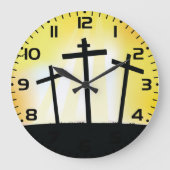 日没の宗教十字架 ラージ壁時計 (正面)