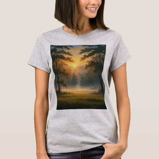 日没の山の森の風景2本の木 – Tシャツ (正面)