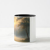 日没の山林の風景と2本の木 マグカップ (中央)