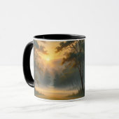 日没の山林の風景と2本の木 マグカップ (正面左)
