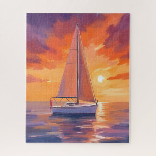 日没の帆走 海岸の海の絵 ジグソーパズル