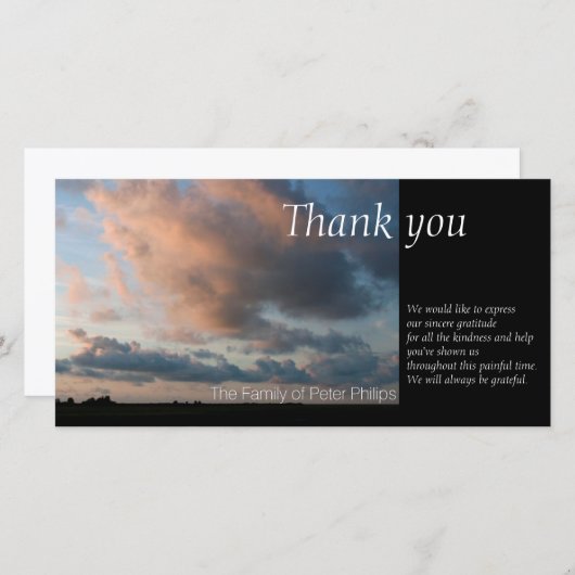 日没の平和な空1の悔やみや弔慰でありがとう サンキューカード (正面/裏面)