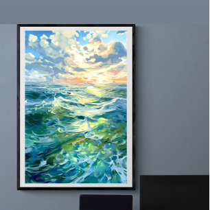 日没の広大な海の海 愛 ポスター