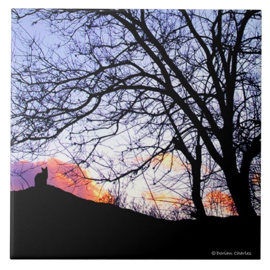 "日没の愛: 猫のの損失"記念のタイル タイル (正面)