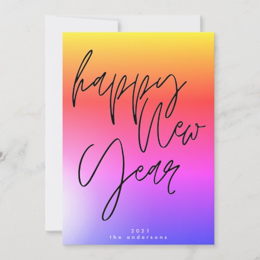 日没の新年のグラデはっきりしたーション虹の幸せな写真 シーズンカード (正面)