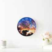 日没の時計のアフリカゾウのシルエット ラウンド壁時計 (ホーム)
