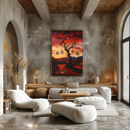 日没の時計を持つシュールレアルの木 – Surrealist ポスター