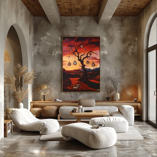 日没の時計を持つシュールレアルの木 – Surrealist ポスター