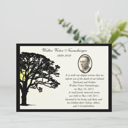 日没の木の写真の死の発表カード 案内状 (スタンド正面)