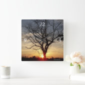 日没の木の時計 スクエア壁時計 (ホーム)