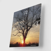 日没の木の時計 スクエア壁時計 (傾斜)