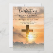 日没の木製十字架お祝い写真 招待状 (正面)