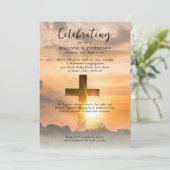 日没の木製十字架お祝い写真 招待状 (スタンド正面)