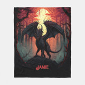 日没の森にブラックドラゴンの名前を追加 フリースブランケット (正面)