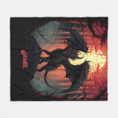 日没の森にブラックドラゴンの名前を追加 フリースブランケット (正面(横))