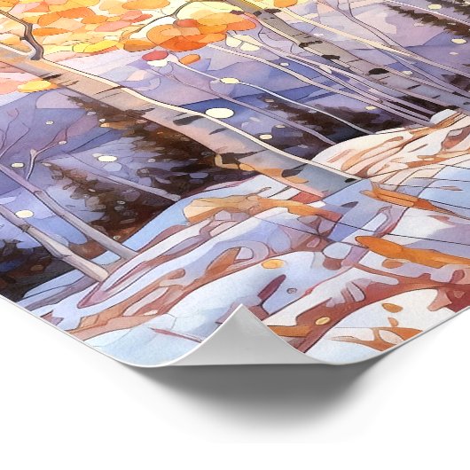 日没の森の水の色絵を描のポスター ポスター (角)