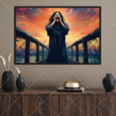 日没の橋の上で叫ぶ感情姿 | ポスター