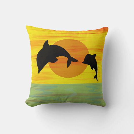 日没の母およびベビーのイルカ クッション (正面)