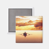 日没の水彩画の「島の人」列ボート マグネット (正面/裏面)