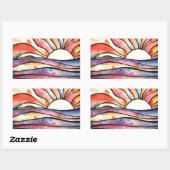 日没の水色 長方形シール (シート)