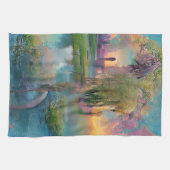 日没の池のそばの柳と藤 キッチンタオル (横)