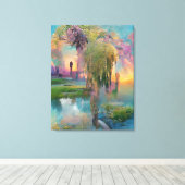 日没の池のそばの柳と藤 キャンバスプリント (インサイチュ (ウッドフロア))