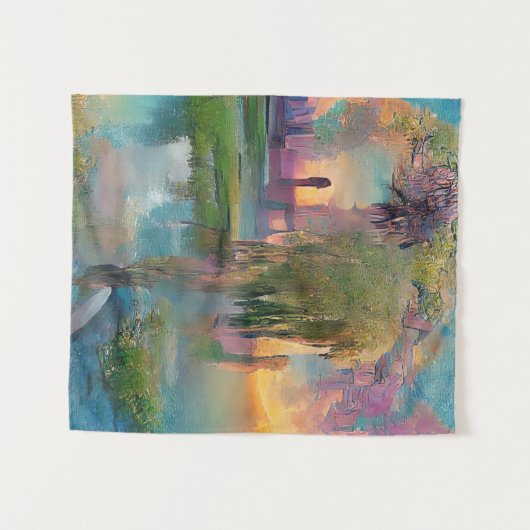 日没の池のそばの柳と藤 タペストリー (正面(横))