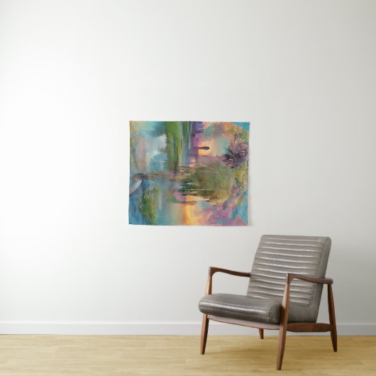 日没の池のそばの柳と藤 タペストリー (インサイチュ(横))