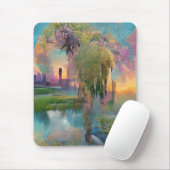 日没の池のそばの柳と藤 マウスパッド (マウス)