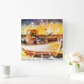 日没の海の芸術のビーチの航海のな漁船 スクエア壁時計 (ホーム)