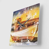 日没の海の芸術のビーチの航海のな漁船 スクエア壁時計 (傾斜)