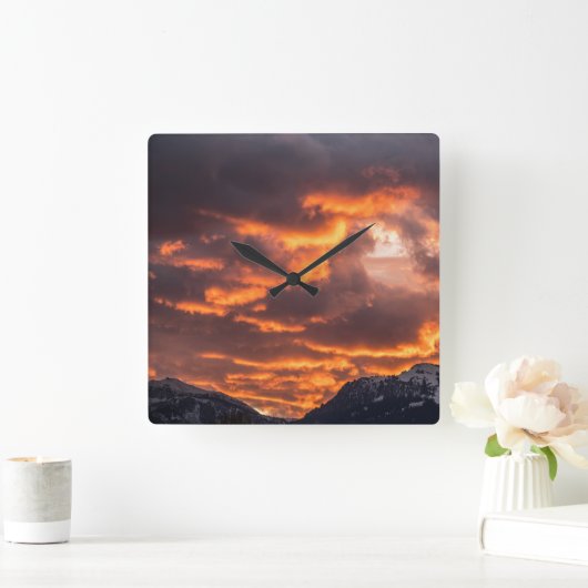 日没の火の空 スクエア壁時計 (ホーム)