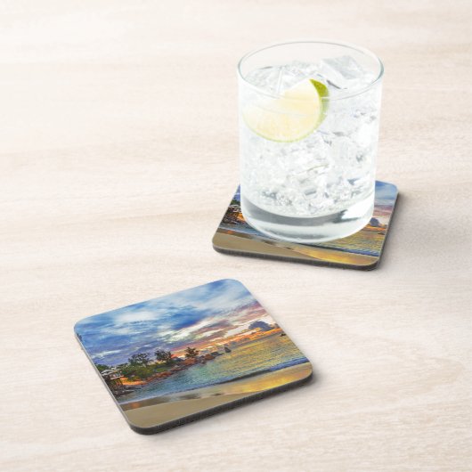 日没の熱帯ビーチのカフェ コースター (右側)
