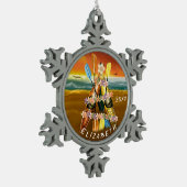 日没の熱帯ビーチのカヤッククリスマスツリー スノーフレークピューターオーナメント (左)