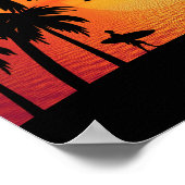 日没の熱帯島のシルエット ポスター (角)